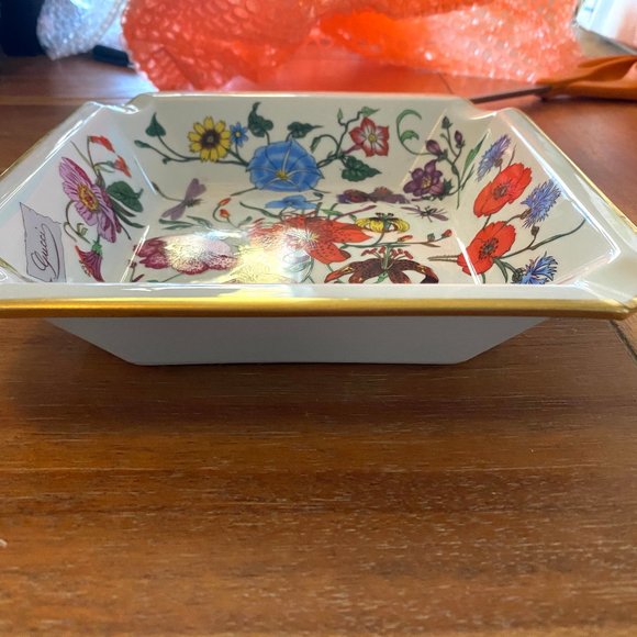 Vintage GUCCI Limoges Square Dish Ashtray Floral Rare - Picture 8 of 10